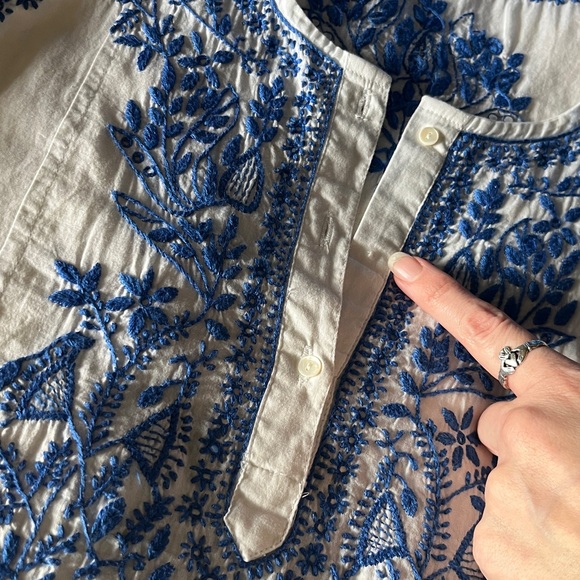 Juliet Dunn London Blue Embroidered White Shift Beach Dress Size 1 XS/S - Picture 5 of 16